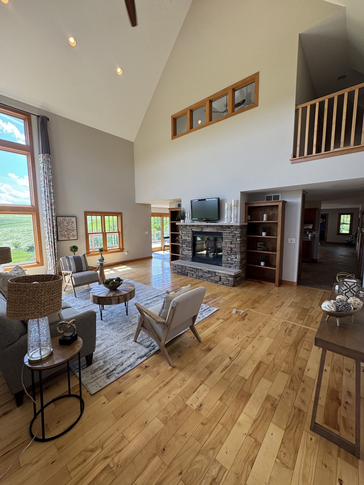 Vaulted living room after house cleaning