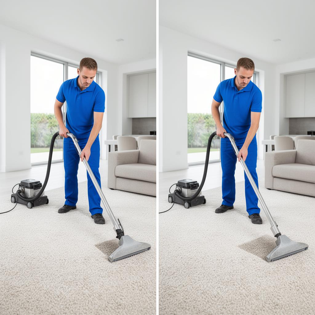 Professional carpet cleaning in progress